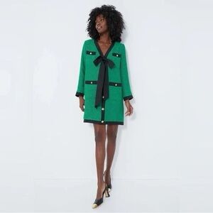 NWOT Tuckernuck Tweed Bow Green and Black Dress Size L